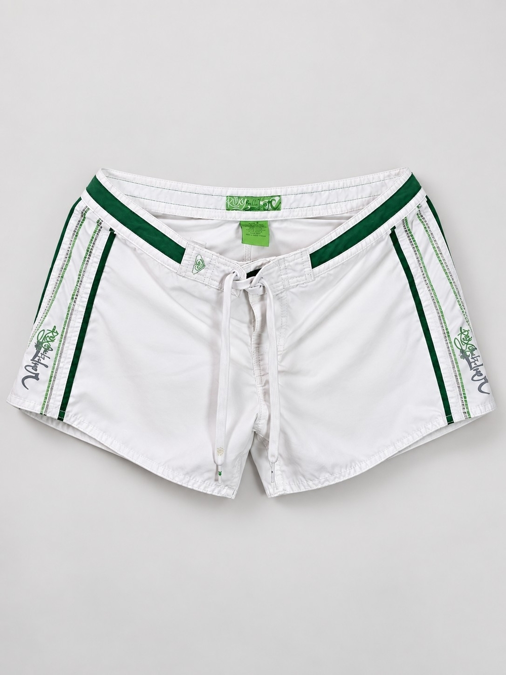Vintage Roxy Quiksilver Y2K Board Shorts White Green Size 9